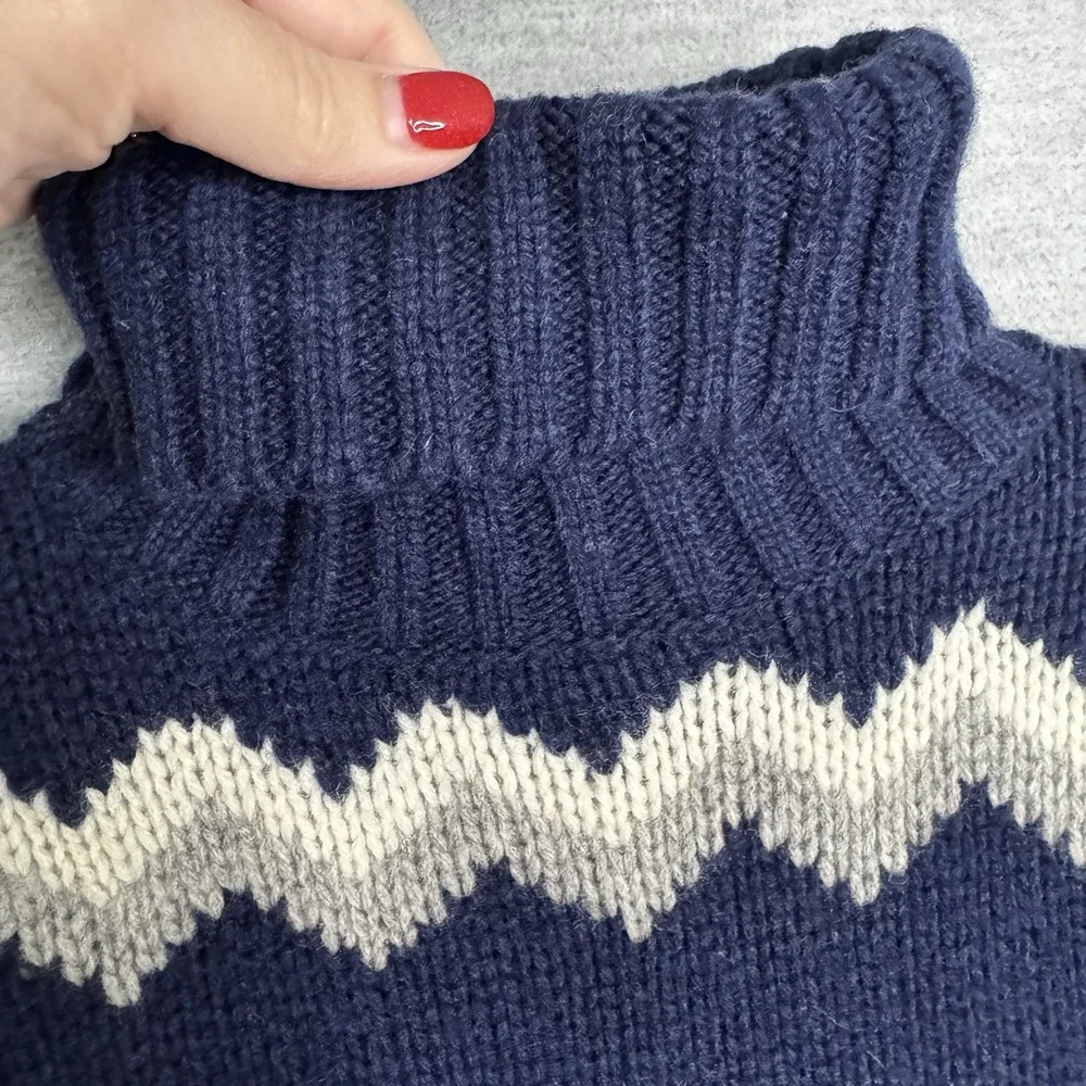 VTG Ski Lambswool Sweater Y2K Grunge Turtleneck Blue Womens Small Snowboarding‎